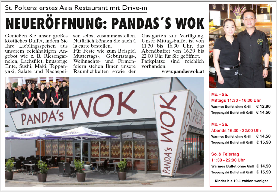 Panda`s Wok Asia Restaurant, Mariazeller Straße 126, 3100 St. Pölten