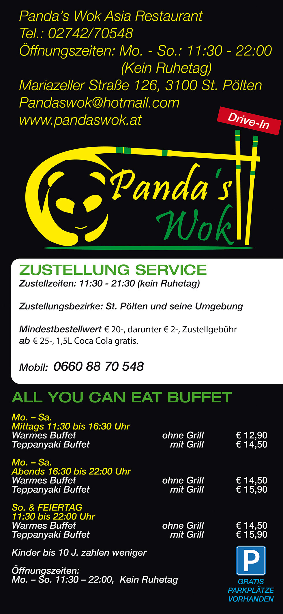 Panda`s Wok Asia Restaurant Speisekarte 1